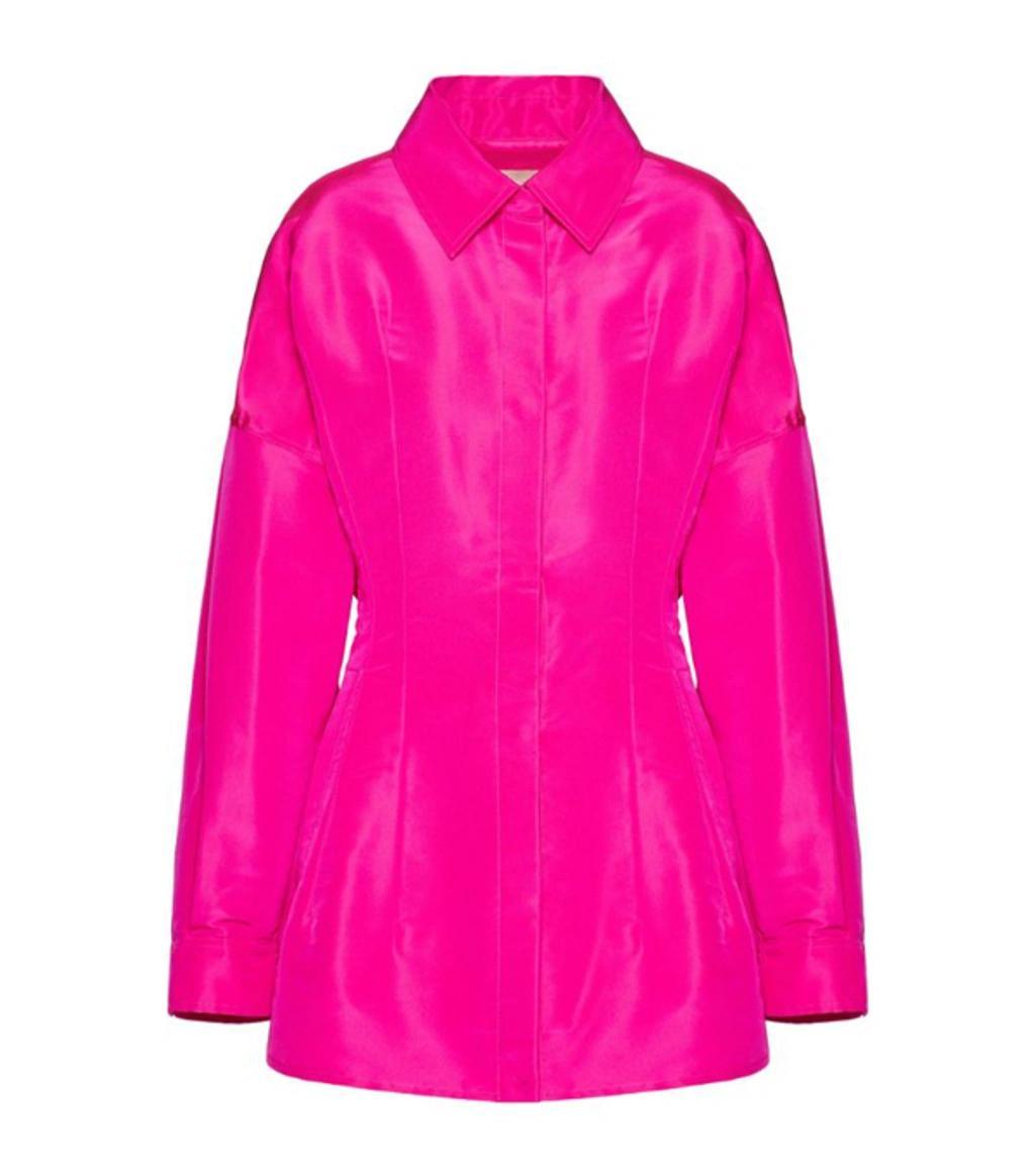 Gathered-detail Faille Shirt Jacket In Pink Product Image