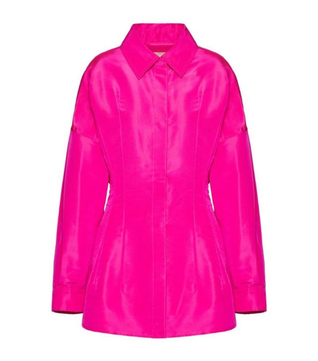 Gathered-detail Faille Shirt Jacket In Pink Product Image