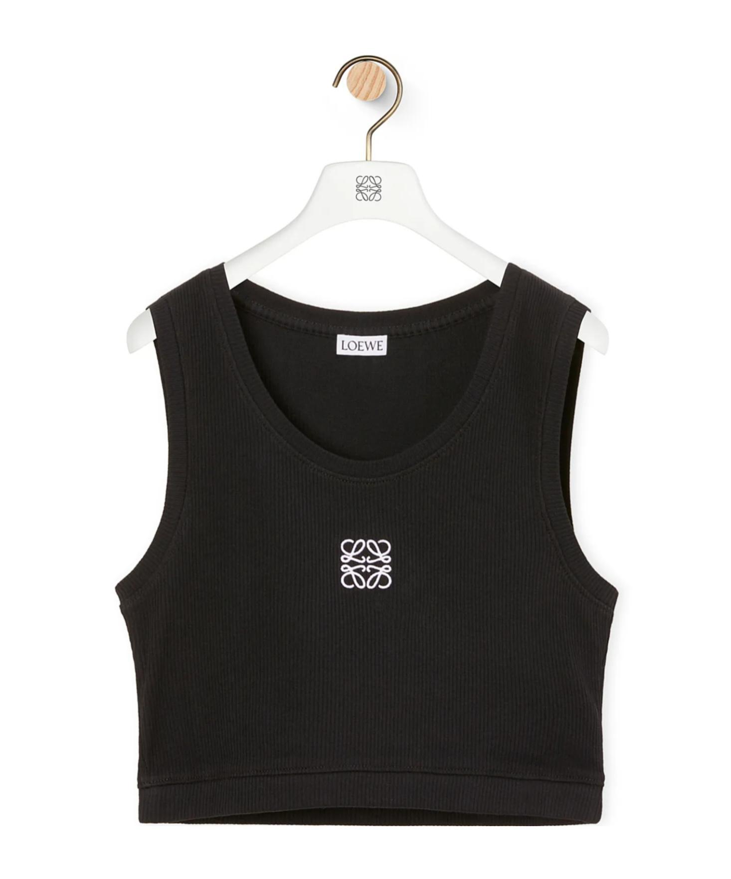 LOEWE Anagram Poplin-paneled Embroidered Ribbed Stretch-cotton Jersey Tank In Black Product Image