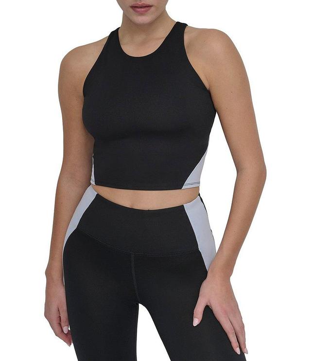 DKNY by Donna Karan Color Block Crew Neck Sleeveless Balance Compression Crop Tank Top Product Image