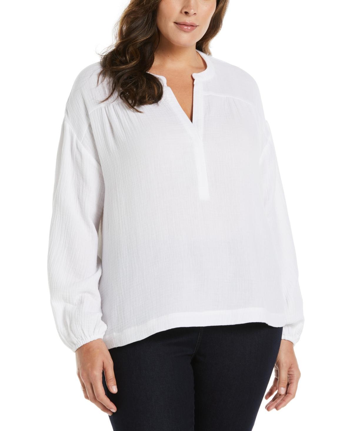 Ella Rafaella Plus Size Solid Gauze Long Sleeve Top Product Image