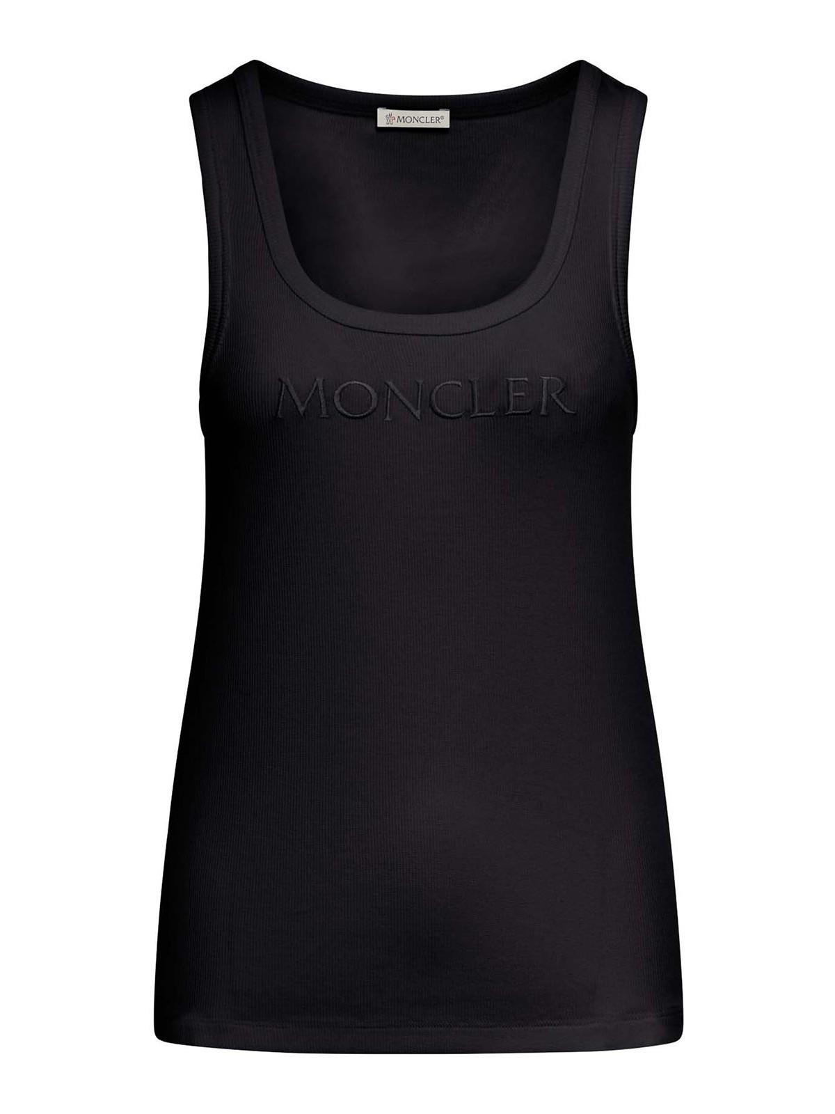 MONCLER Black Ribbed Top With Logo In Tone Product Image