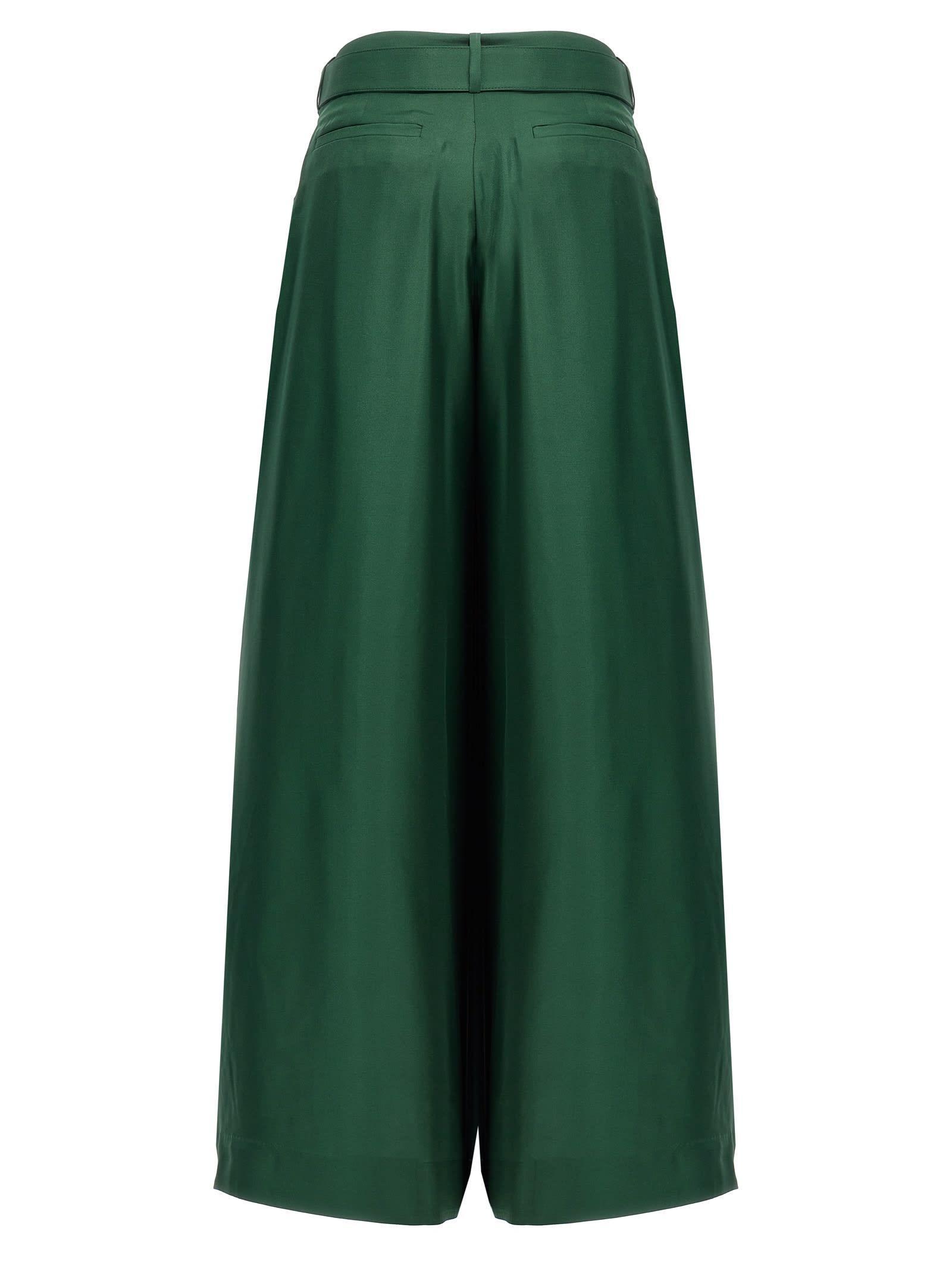 ZIMMERMANN Illustration Belted Silk Pants In Green Product Image