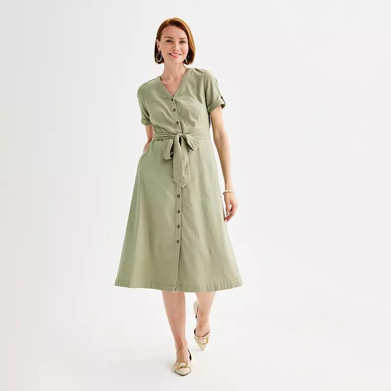 Womens Croft & Barrow Short Sleeve Tie Waist Midi Utility Dress Product Image