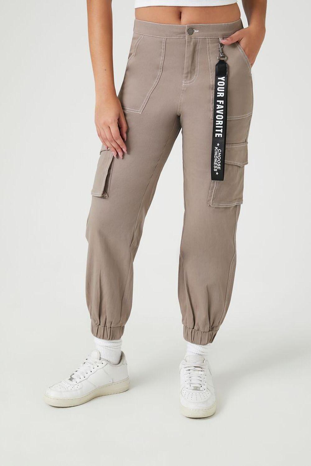 Twill High-Rise Lanyard Joggers | Forever 21 Product Image