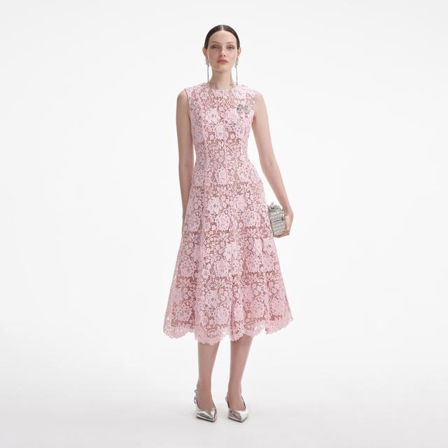 Pink Flower Lace Midi Dress Product Image