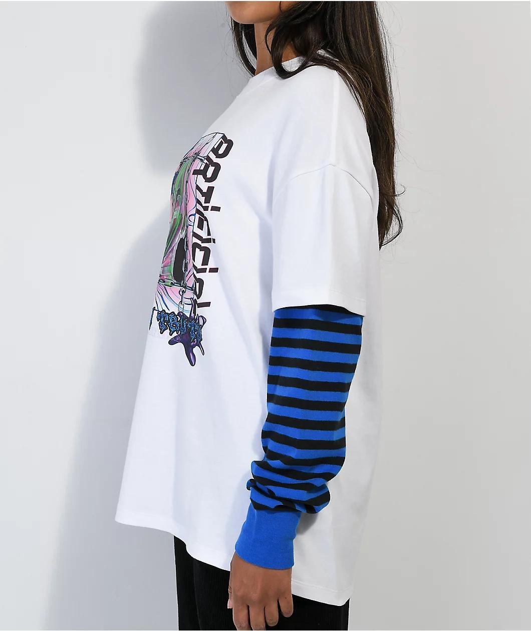 Vitriol Bixie Artificial White & Blue Layered Long Sleeve T-Shirt Product Image