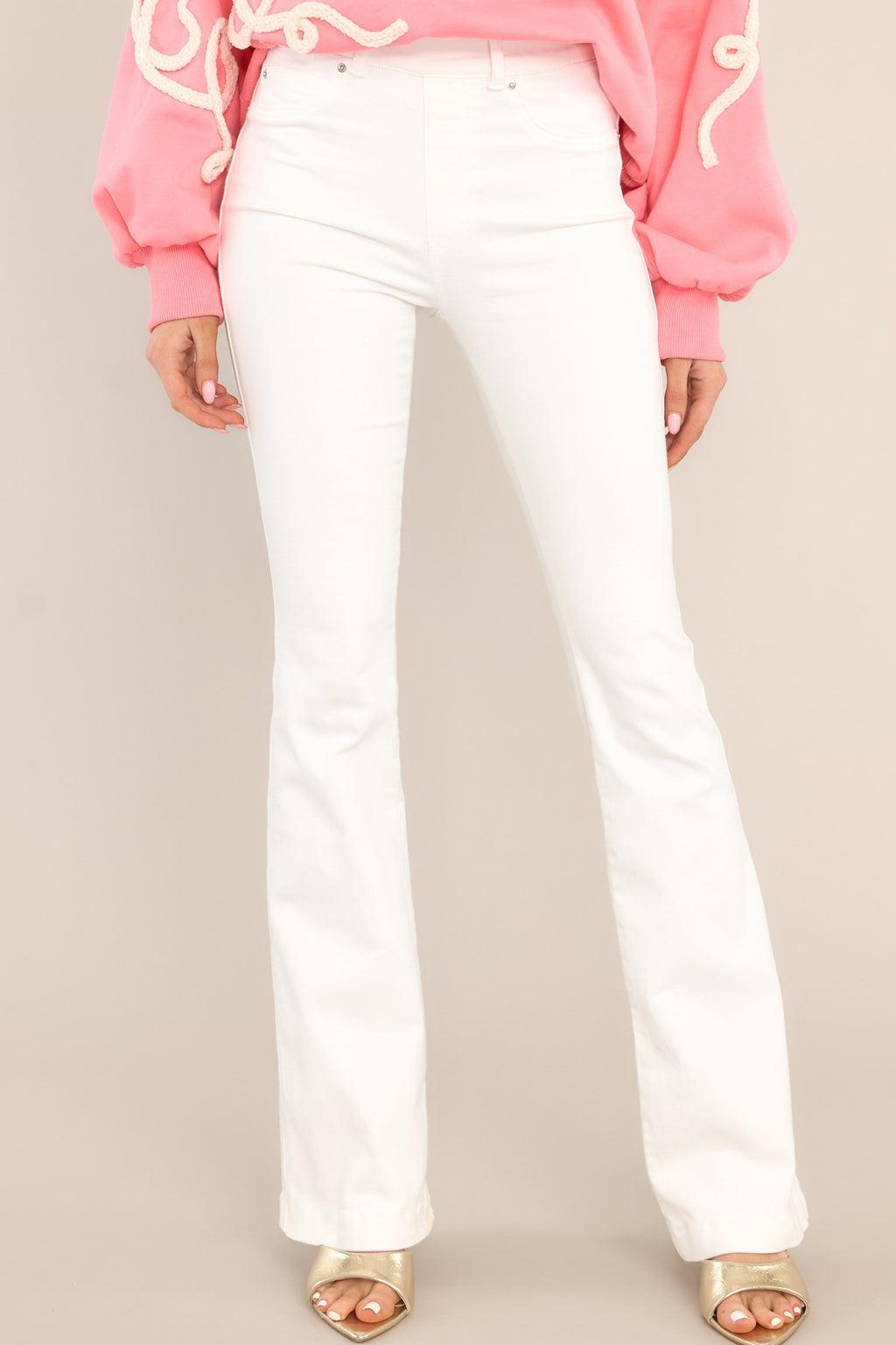 Stretch Pull On White Flare Jeans Product Image