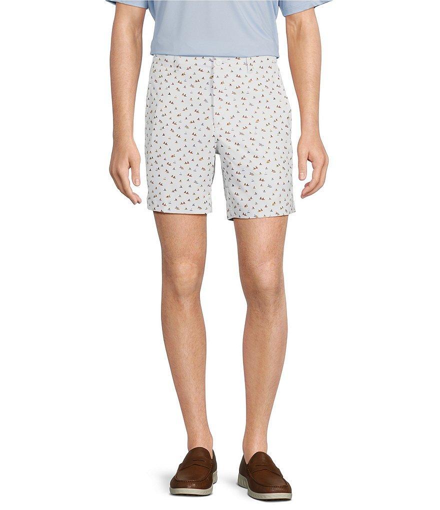 Roundtree & Yorke Performance Flat Front Straight Fit Sailboat Print 7#double; Inseam Shorts Product Image