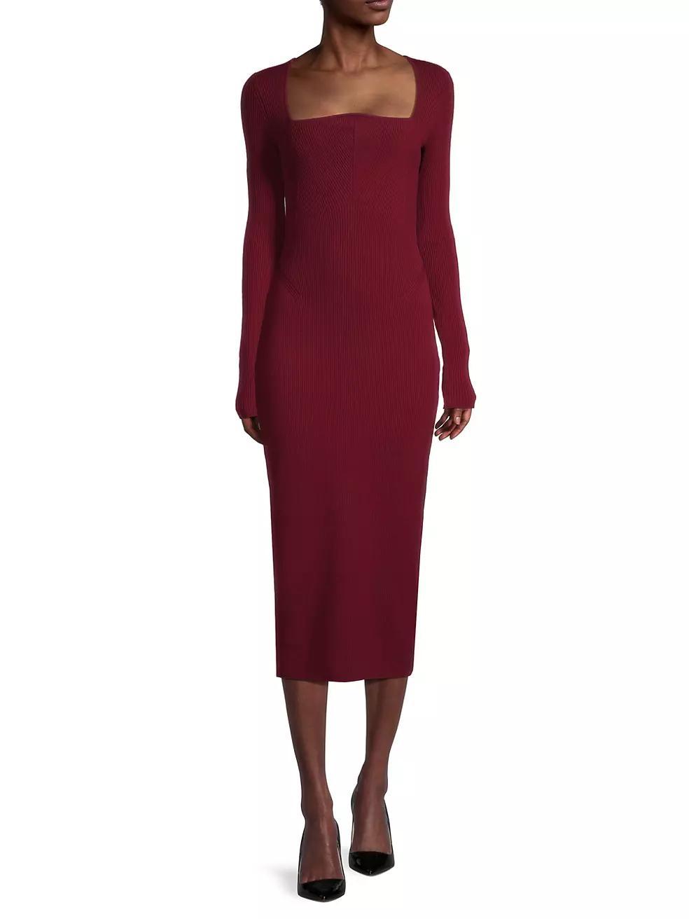 Square-Neck Wool Rib-Knit Midi-Dress Product Image