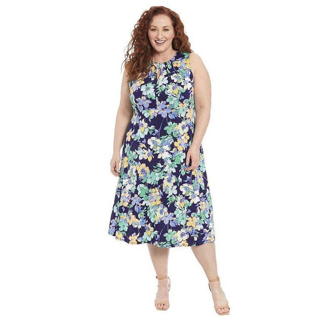 Plus Size London Times Keyhole Midi Dress, Womens Turq/Blue Product Image