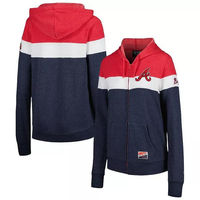 Womens New Era Heather Atlanta Braves Colorblock Full-Zip Hoodie Jacket Blue Product Image