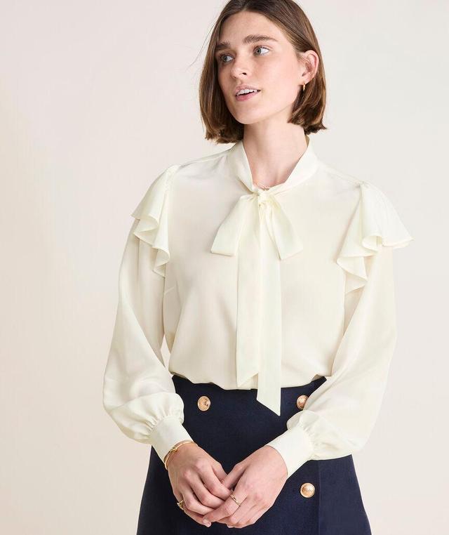 Ruffle-Sleeve Tie-Neck Blouse Product Image