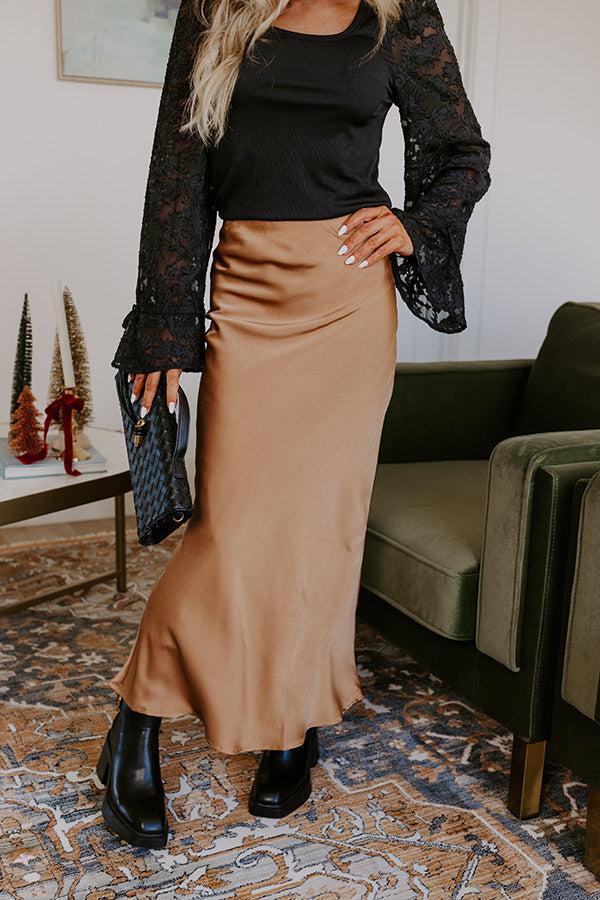 Sleek Sophistication Satin Skirt in Camel Product Image