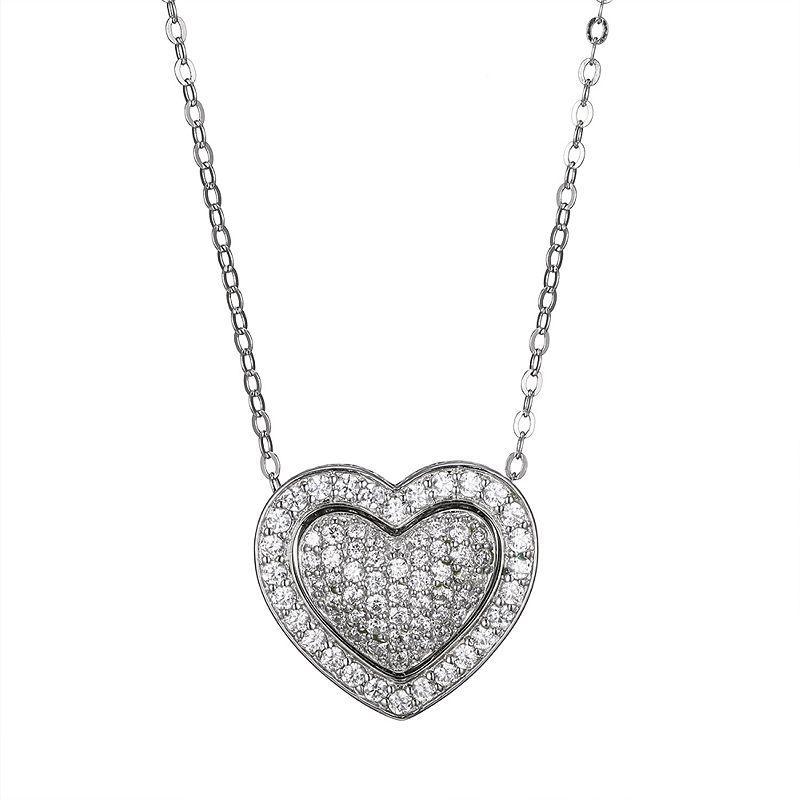 Sterling Silver Cubic Zirconia Pave Double Heart Pendant Necklace, Womens Product Image