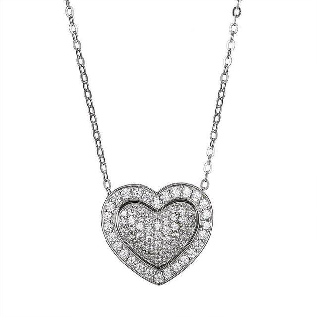 Sterling Silver Cubic Zirconia Pave Double Heart Pendant Necklace, Womens White Product Image