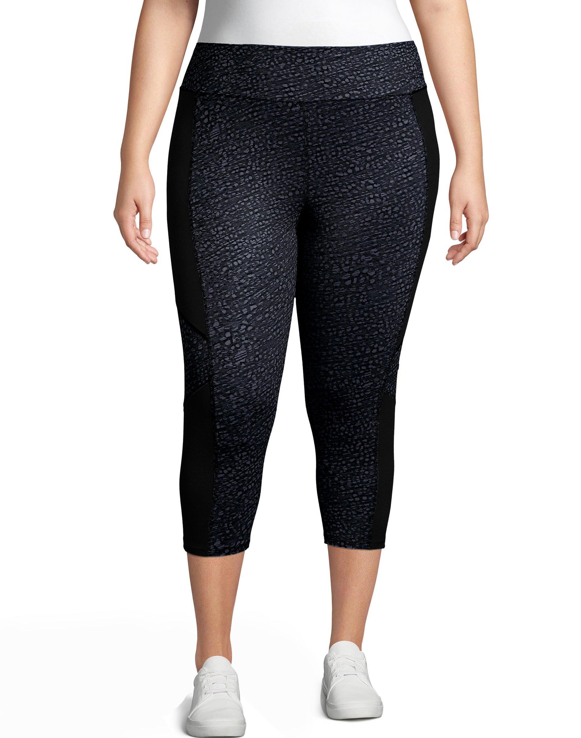 Hanes Just My Size Womens Active Colorblock Capris, 20 (Plus ) Black/Granite Heather/White 3X Product Image