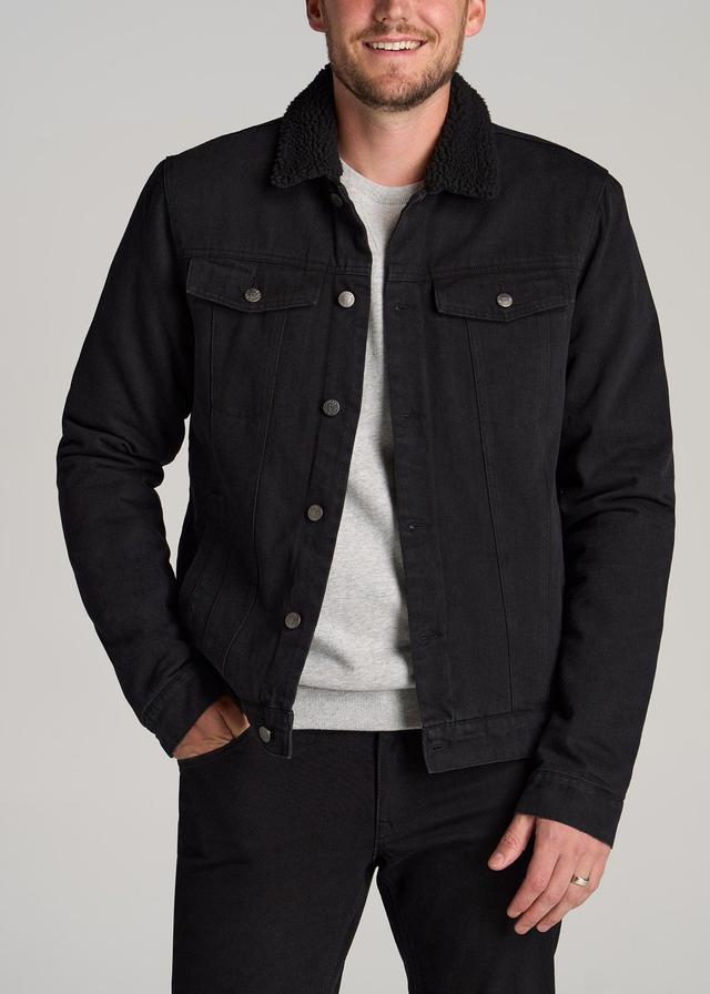 Denim Sherpa Tall Men's Jacket in Onyx Black Wash Product Image