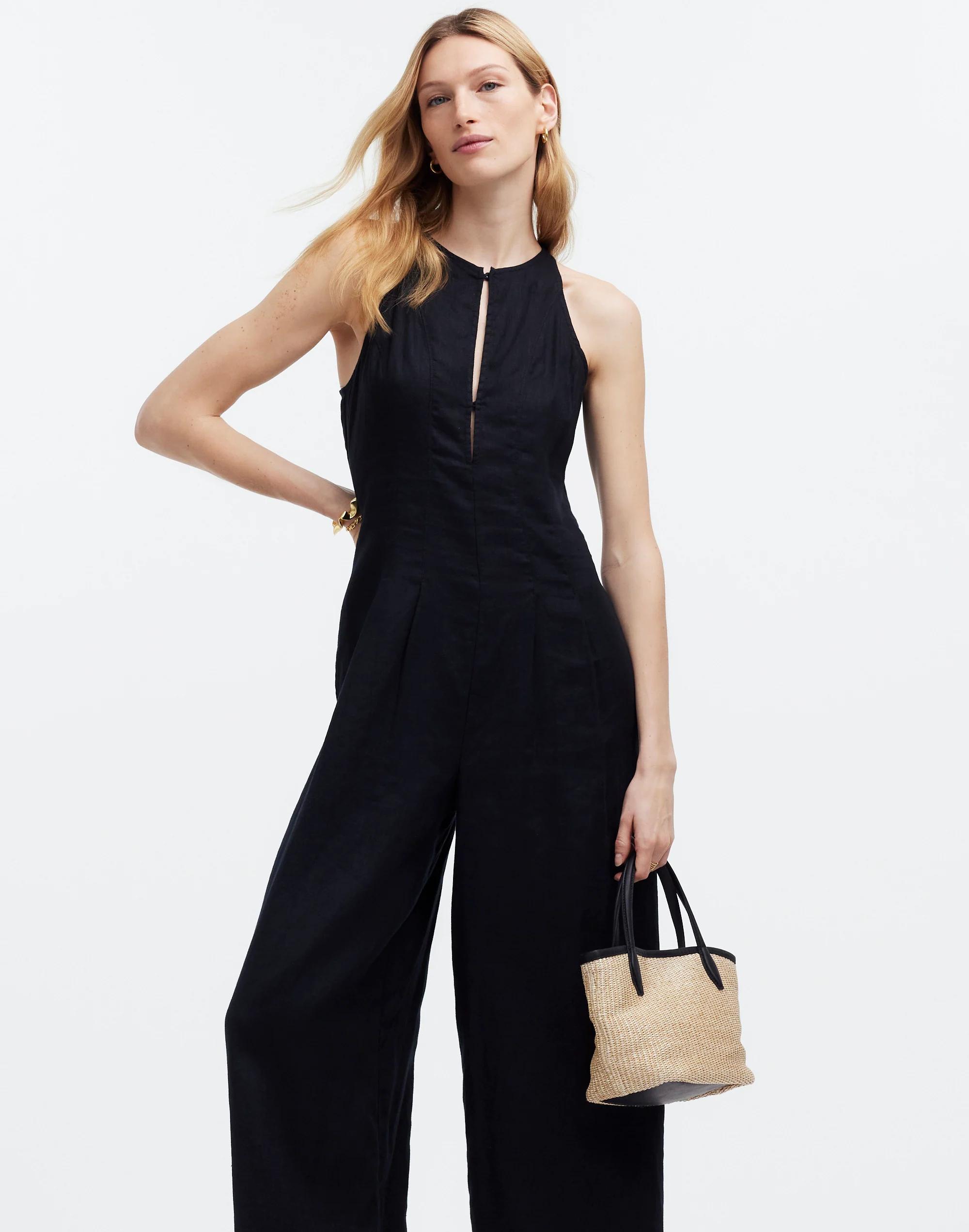 Seamed Wide-Leg Jumpsuit in 100% Linen Product Image