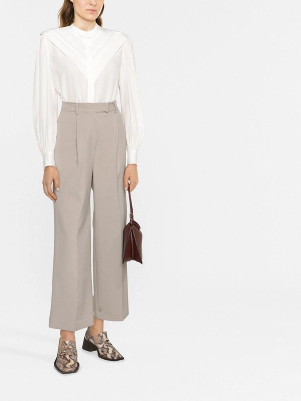 Pleated Silk Blouse In White Product Image