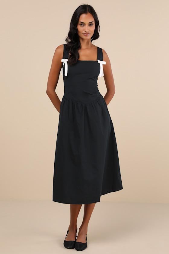 Clesiel Black and White Bow Cotton Sleeveless Midi Dress product image