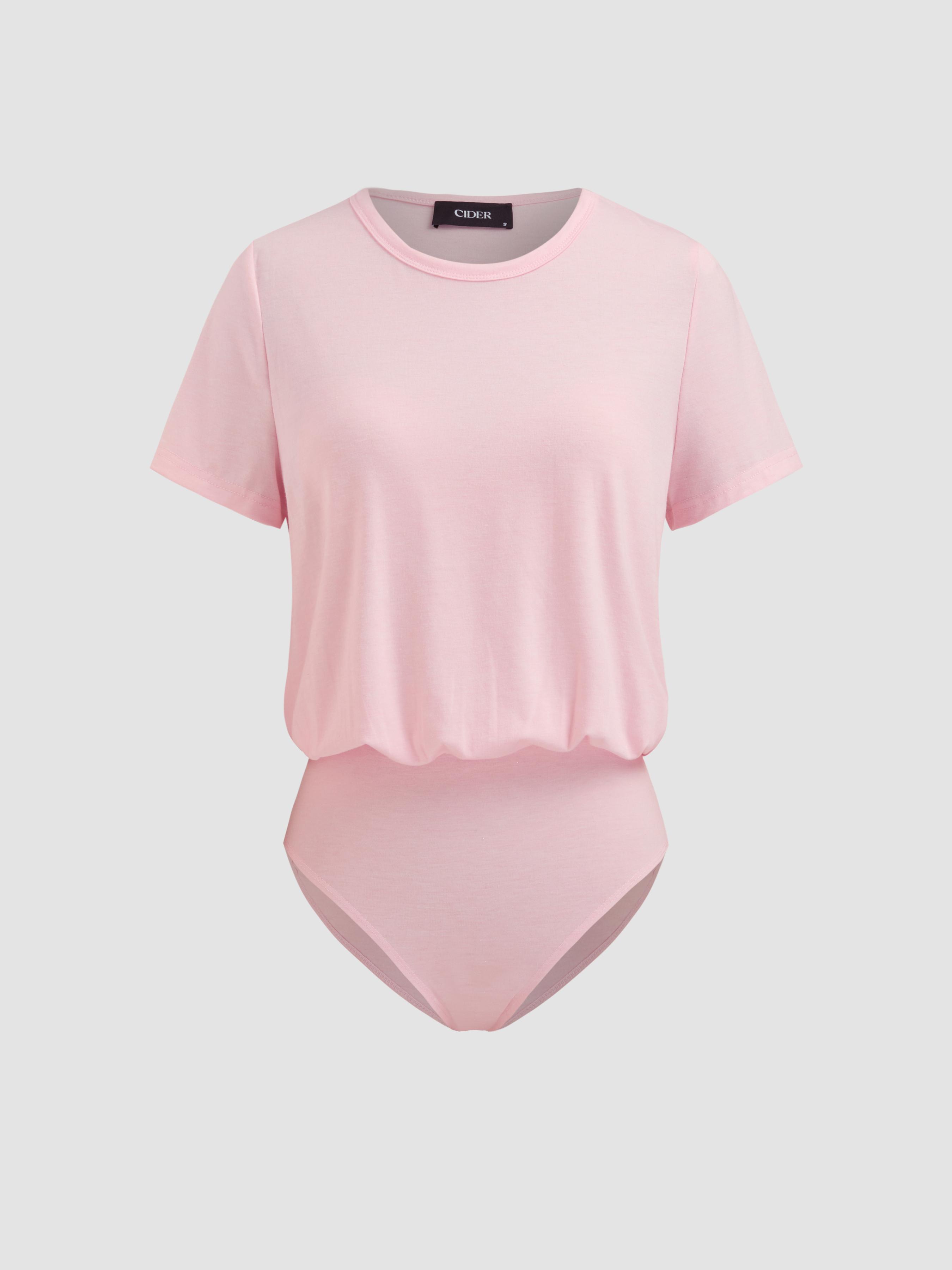 Round Neck Solid Short Sleeve Bodysuit Product Image