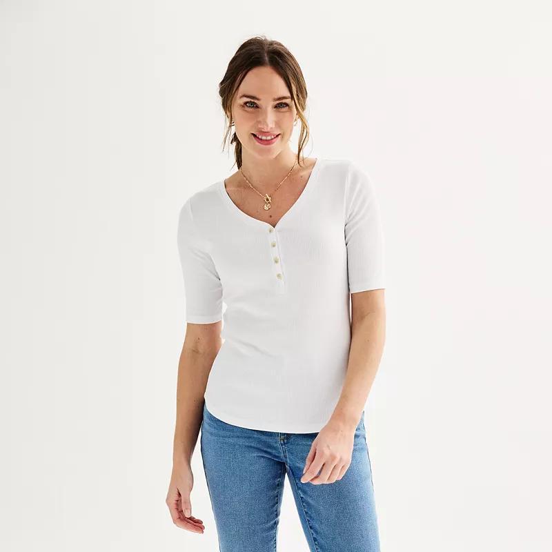 Petite Sonoma Goods For Life Slim Fit Elbow Sleeve Henley Top, Womens Product Image