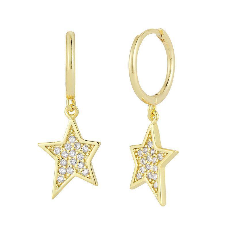 Sunkissed Sterling Star Cubic Zirconia Hoop Drop Earrings, Womens, Gold Tone Product Image