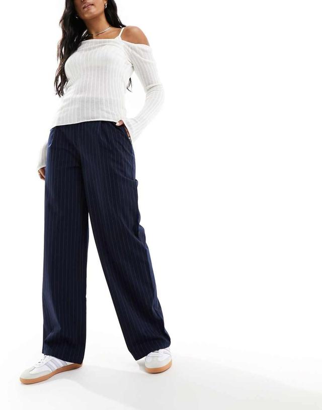 Cotton On relaxed suit pants in navy pinstripe  Product Image