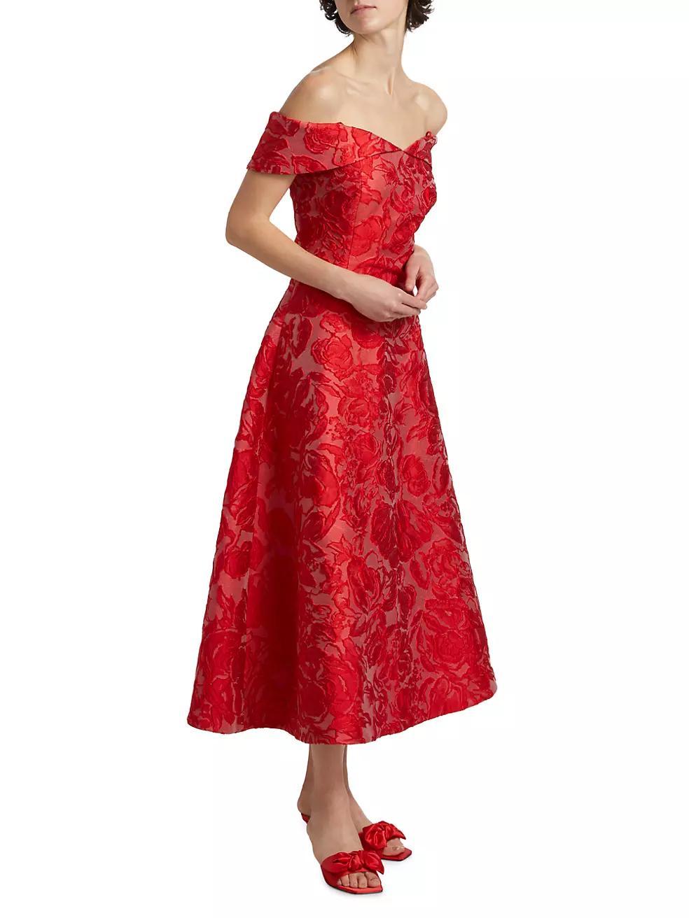 Floral Jacquard Off-The-Shoulder Cocktail Dress Product Image