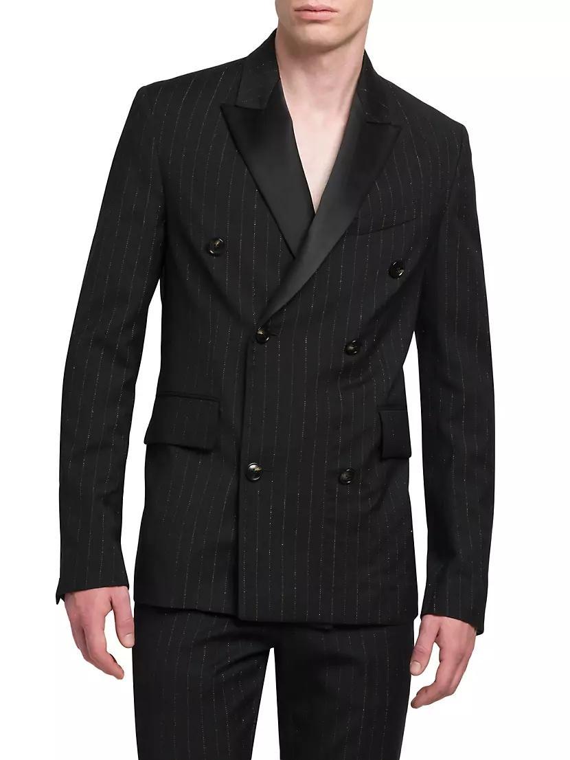 Pinstriped Double-Breasted Wool-Blend Blazer Product Image