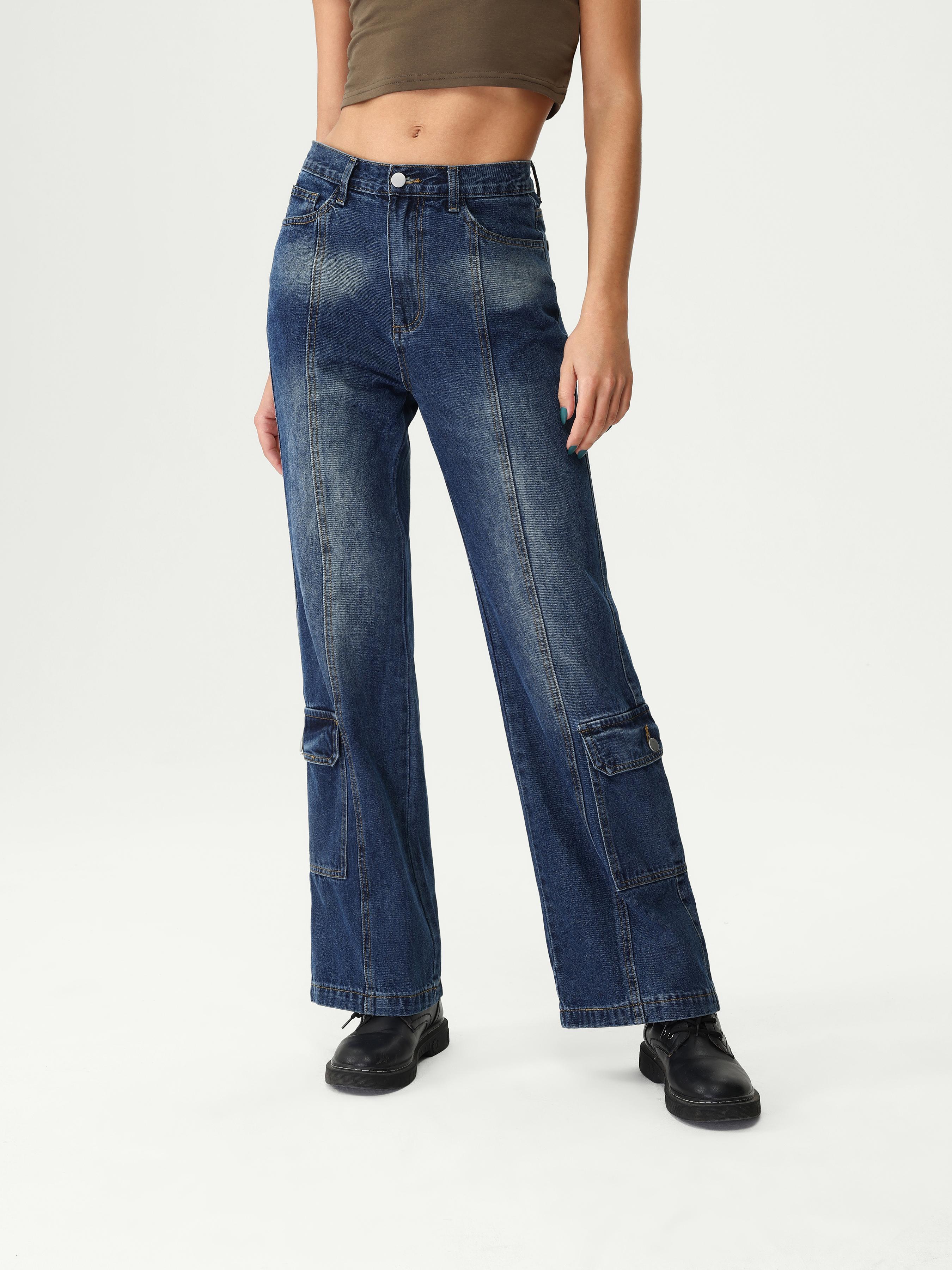 High Rise Side Pocket Straight Leg Jeans Product Image