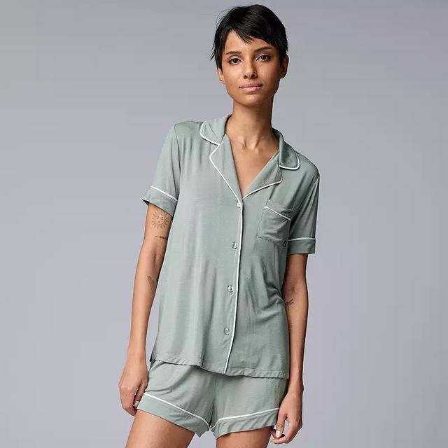 Womens Simply Vera Vera Wang Luxury Notched Collar Top & Boxer Shorts Pajama Set Product Image