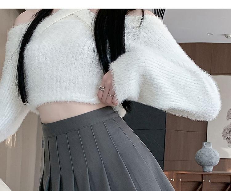 High Waist Plain Pleated Mini A-Line Skirt Product Image