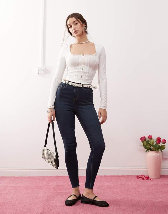 Miss Selfridge skinny high waist jean in indigo wash Product Image