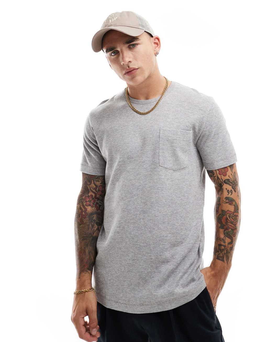 French Connection waffle pocket t-shirt in heather gray Product Image