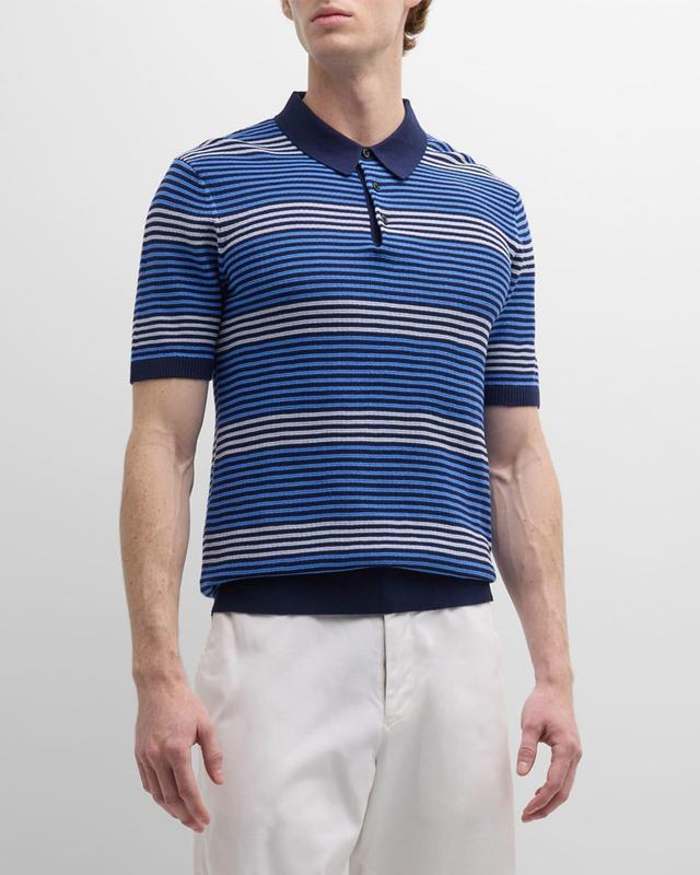 Mens Structured Stripe Knit Polo Shirt Product Image