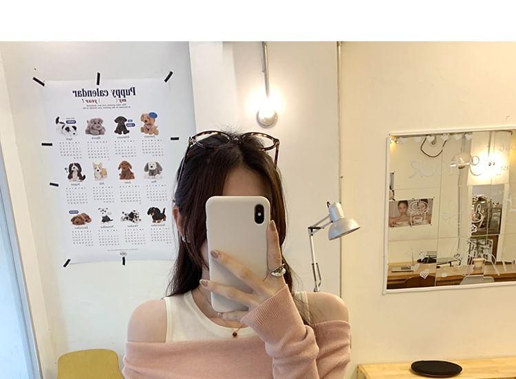 Long Sleeve Cold Shoulder Mock Two Piece Knit Top Product Image