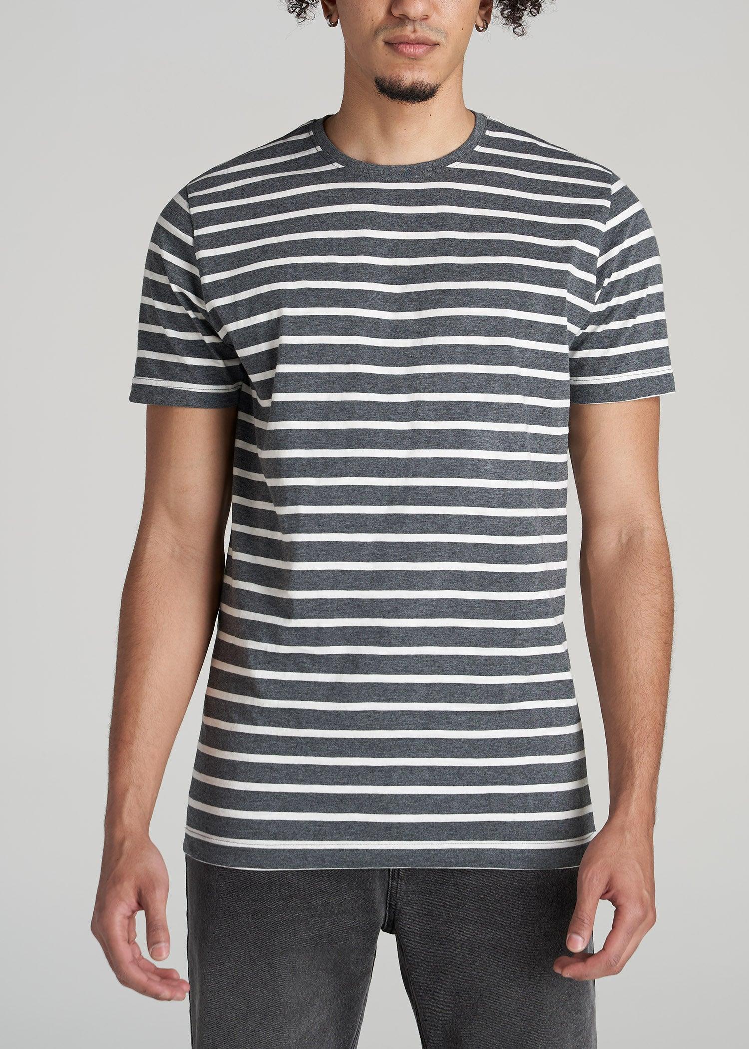 REGULAR-FIT Striped Tee in Charcoal Mix and White - Men's Tall T-shirt Male Product Image