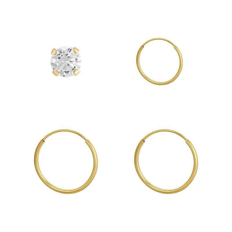 Taylor Grace Cubic Zirconia 10k Gold Graduated Hoop and Stud Earring Set, Women's, Yellow - Size: One Size Product Image