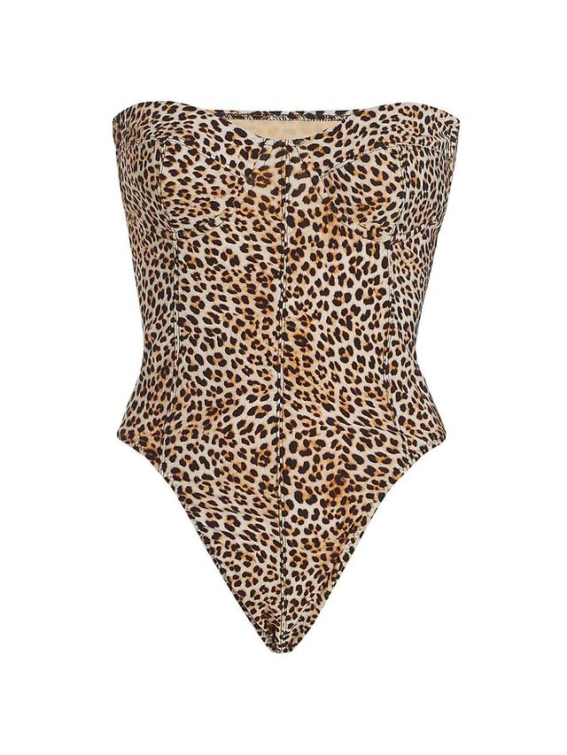 Womens Leopard Strapless One-Piece Swimsuit Product Image