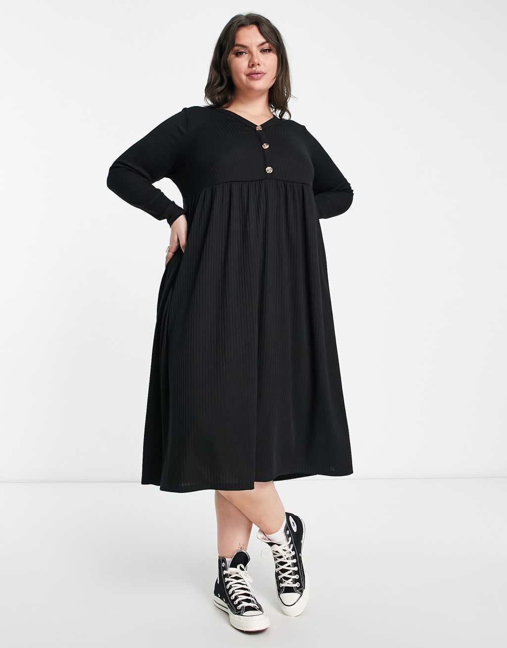 Yours long sleeve ribbed button up midi dress Product Image