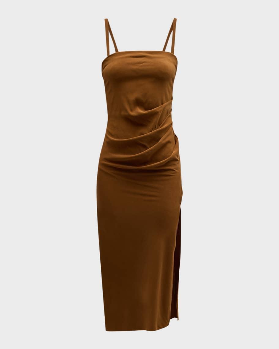 The Nadege Asymmetric Draped Midi Dress Product Image