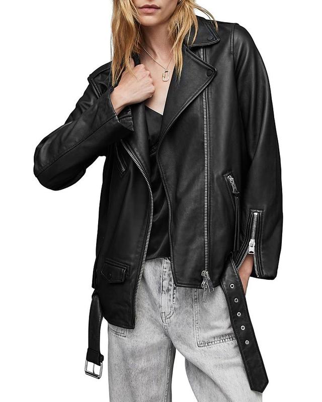AllSaints Billie Oversize Leather Biker Jacket Product Image