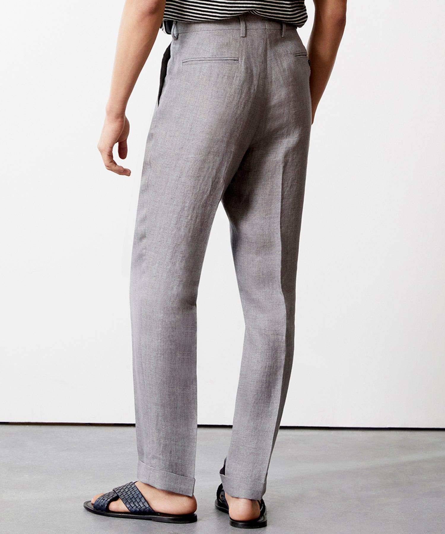 Italian Linen Madison Trouser in Light Grey Herringbone Product Image