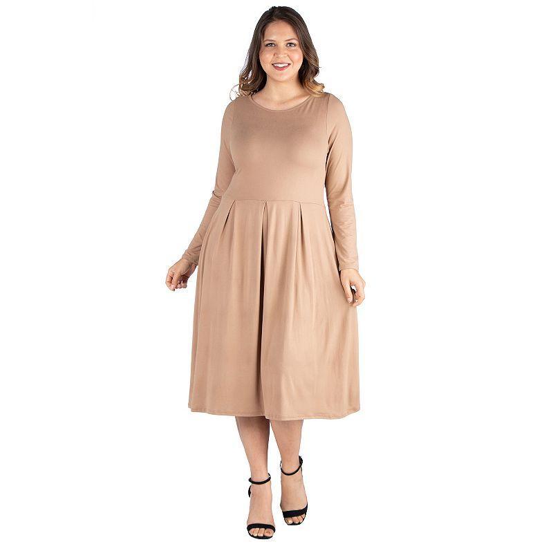 Plus Size 24seven Comfort Apparel Long Sleeve Fit and Flare Midi Dress, Womens Product Image