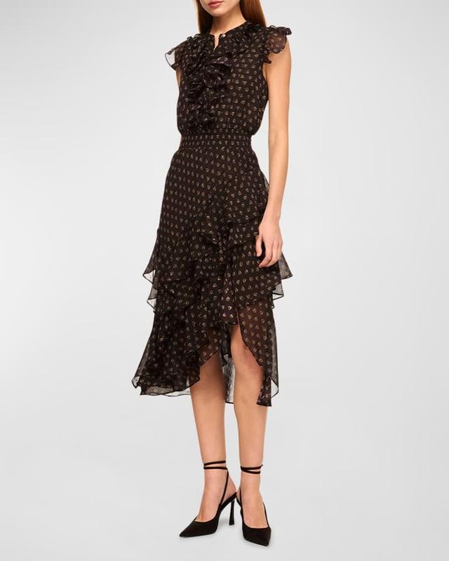 Ilysa Asymmetric Ruffle Chiffon Midi Dress Product Image