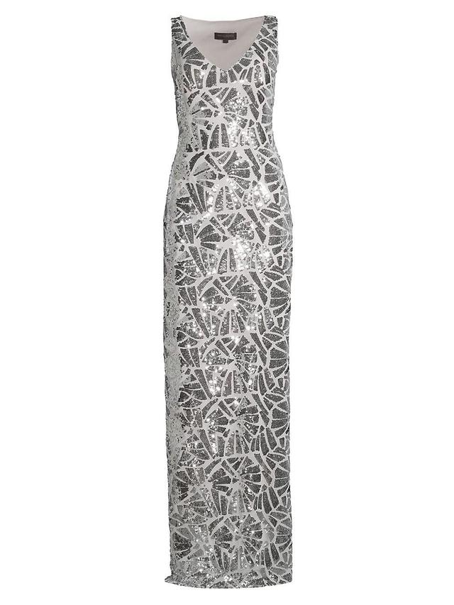 Womens Social Occasion Fan Sequined Column Gown Product Image