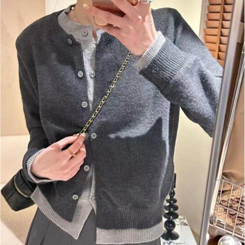 Mock Two-Piece Two-Tone Button-Up Cardigan Product Image