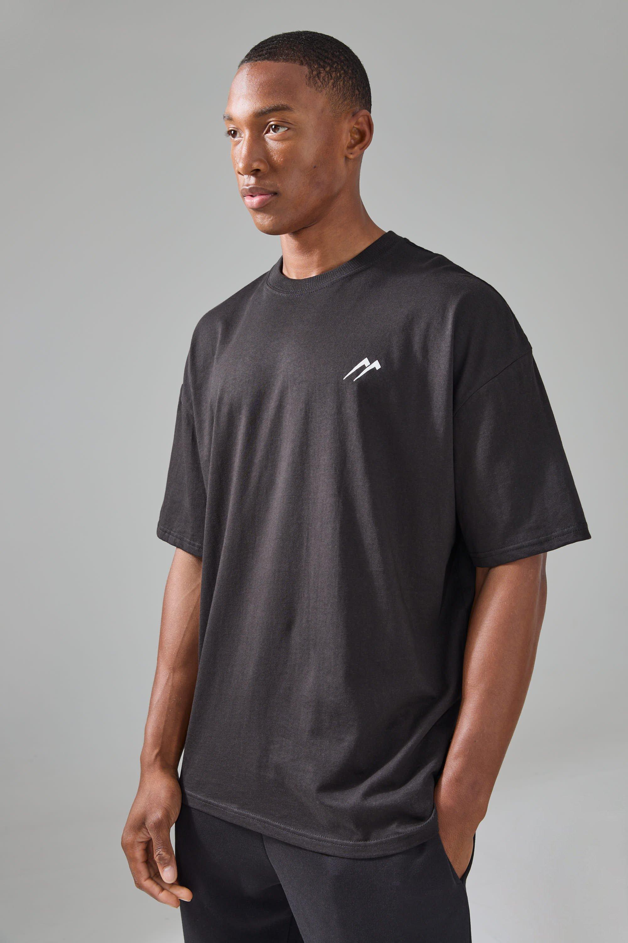 Mens Black Man Active Oversized Branded T-shirt, Black Product Image